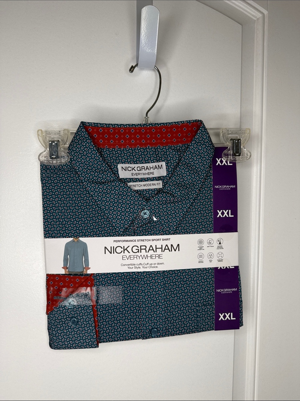 Nick Graham Everywhere Men's Teal Patterned Performance Button-Down Shirt - XXL